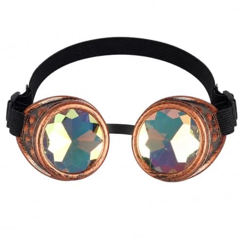 Lelinta Steampunk Rave Glasses Goggles with Rainbow Crystal Glass Lens, Red Copper, Adjustable (1 Unit) thumbnail 1