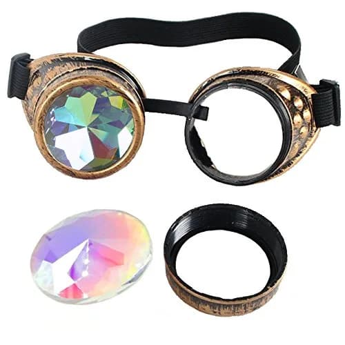Lelinta Steampunk Rave Glasses Goggles with Rainbow Crystal Glass Lens, Red Copper, Adjustable (1 Unit) thumbnail 6
