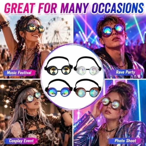 Lelinta Steampunk Rave Glasses Goggles with Rainbow Crystal Glass Lens, Red Copper, Adjustable (1 Unit) thumbnail 2