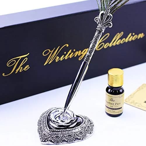 Featty Gifts Antique Natural Peacock Feather Pen Set | 10-Piece Set thumbnail 2