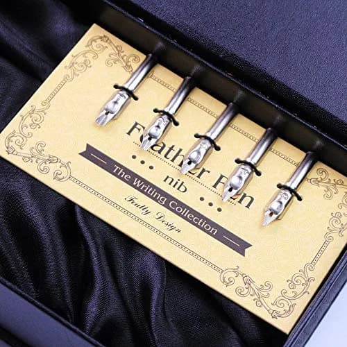 Featty Gifts Antique Natural Peacock Feather Pen Set | 10-Piece Set thumbnail 3