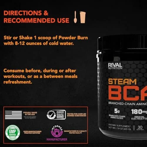 Rival Nutrition Steam BCAA Instanized Powder Juicy Orange | 30 Servings for Athletes & Bodybuilders thumbnail 6