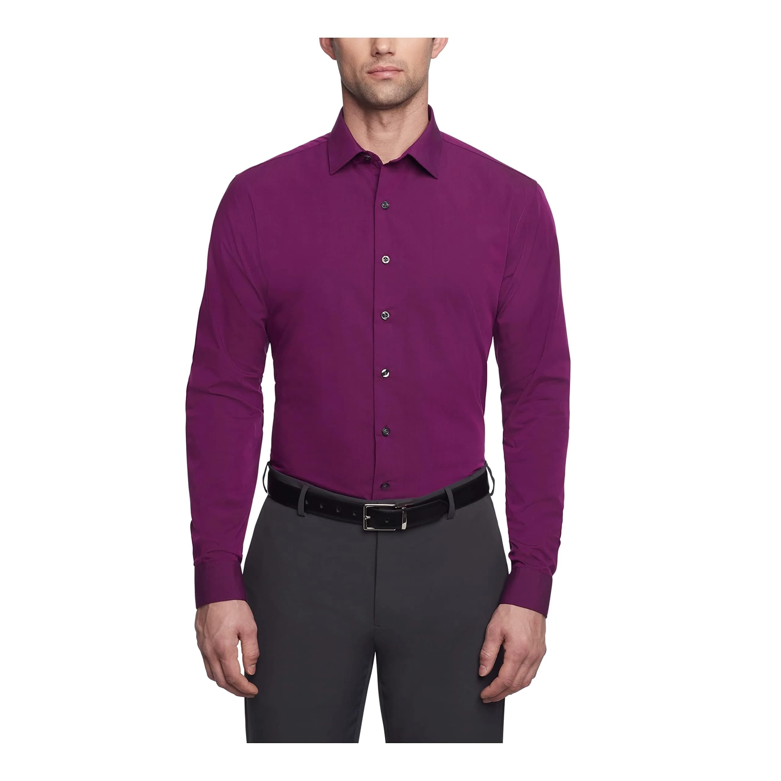 Kenneth Cole New York Slim Fit Solid Dress Shirt Raspberry 15-15.5 Neck 32-33 Sleeve | Breathable, Easy Care - main product image