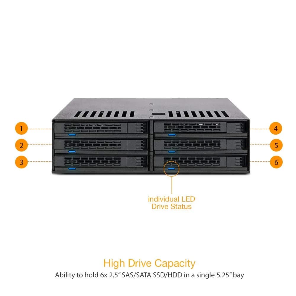 ICY DOCK ExpressCage MB326SP-B 6 Bay 2.5” SATA HDD/SSD Hot Swap Enclosure | Dual Cooling Fan for 5.25” Bay - view 6