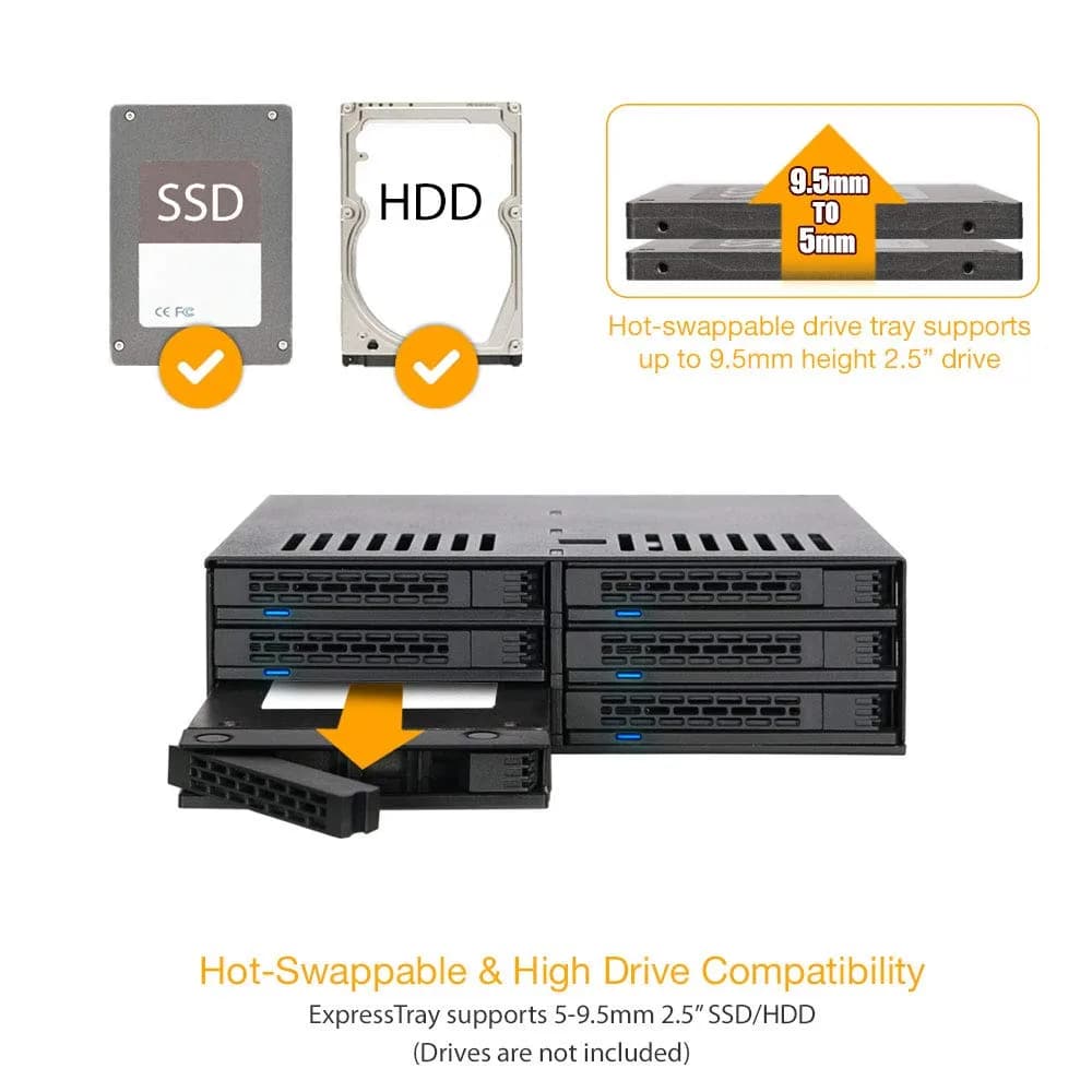ICY DOCK ExpressCage MB326SP-B 6 Bay 2.5” SATA HDD/SSD Hot Swap Enclosure | Dual Cooling Fan for 5.25” Bay - view 3
