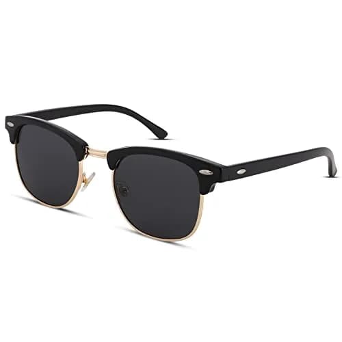 Pro Acme Classic Semi-Rimless Polarized Sunglasses for Women Men | UV400 Protection — A1 Black/Gold Rimmed