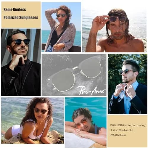 Pro Acme Classic Semi-Rimless Polarized Sunglasses for Women Men | UV400 Protection thumbnail 2