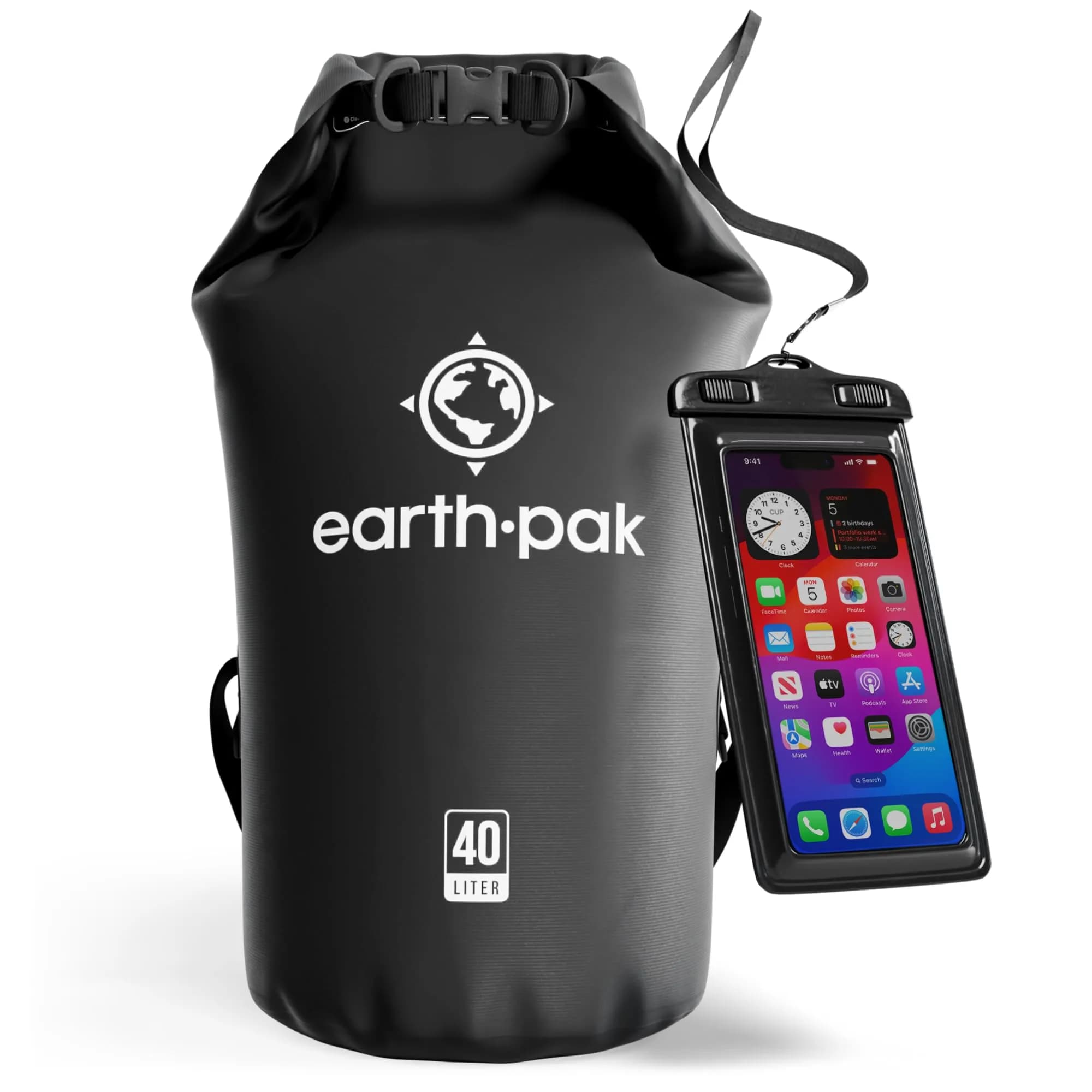 Earth Pak 40L Waterproof Dry Bag Backpack - Black | Roll Top Dry Sack for Kayaking, Boating, Paddleboarding