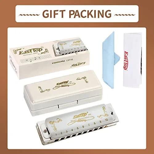 East top Diatonic Blues Harmonica Eb | Professional Brass & Acrylic, White thumbnail 6