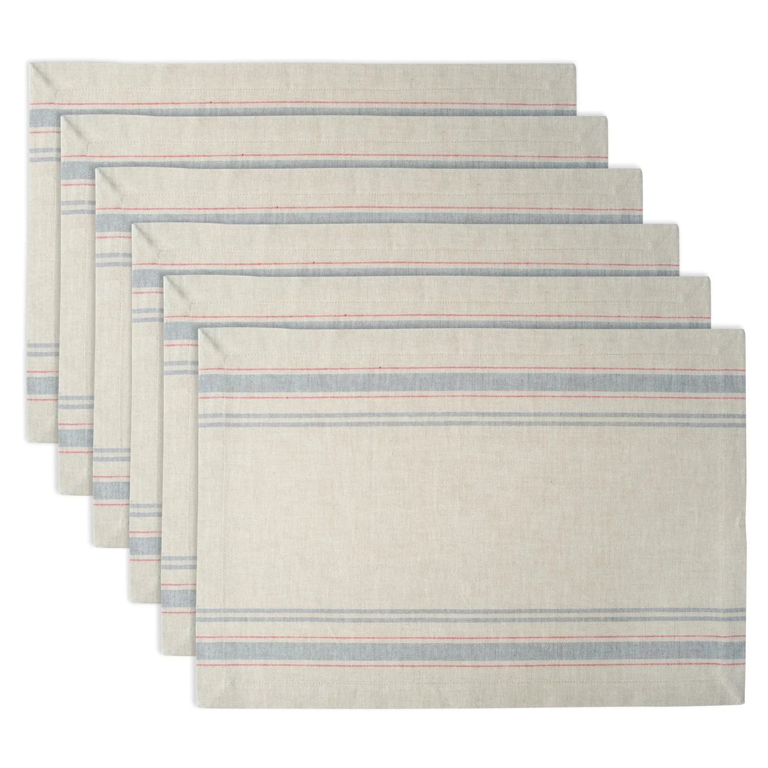 DII French Stripe Placemat Set 13x19 in Taupe/Gray | Farmhouse Style Cotton Table Linen — Taupe/Gray