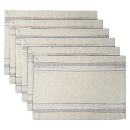 DII French Stripe Placemat Set 13x19 in Taupe/Gray | Farmhouse Style Cotton Table Linen thumbnail 1