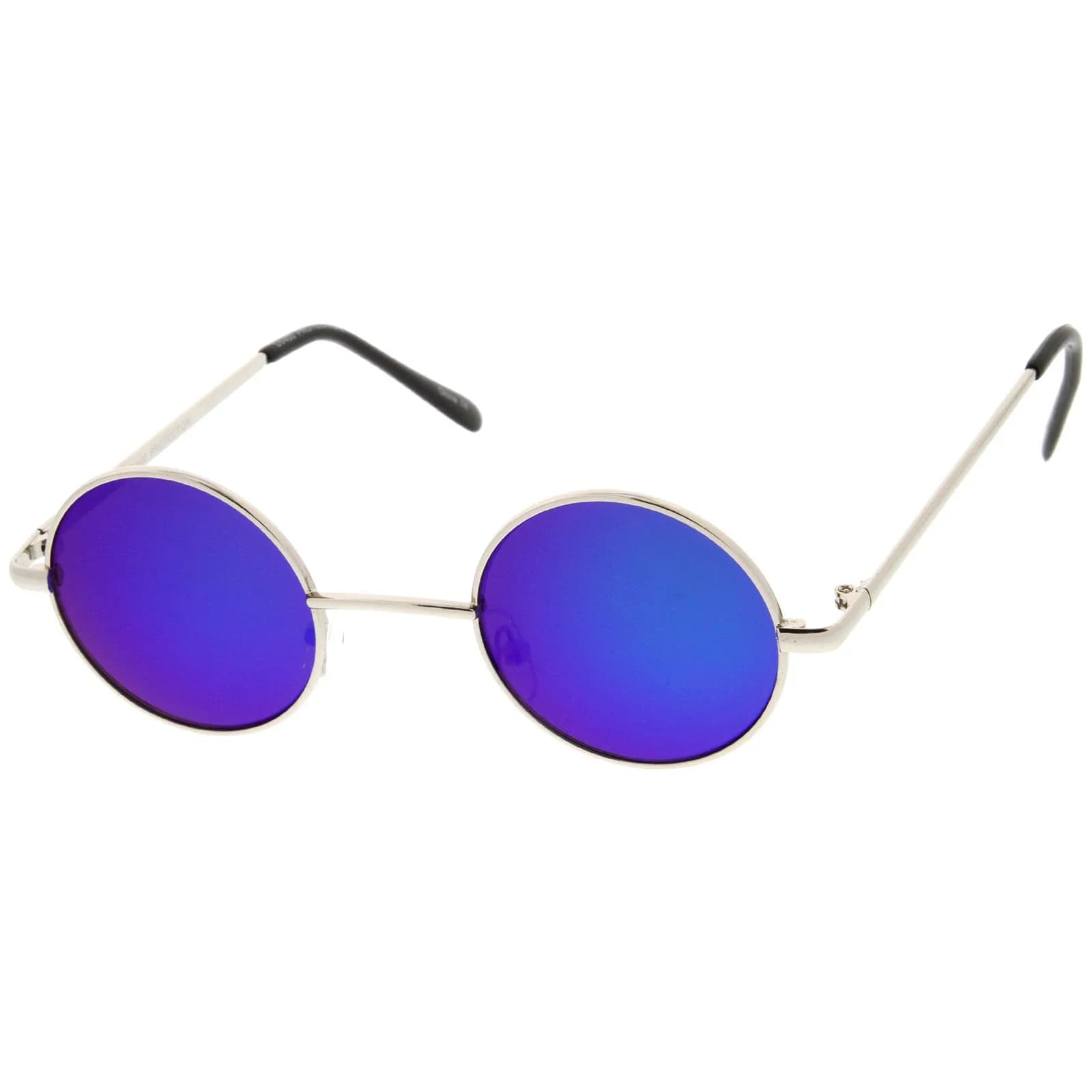 zeroUV Small Retro Classic Style Colored Mirror Lens Round Metal Sunglasses 41mm (Silver/Green-Blue Mirror) | UV400 Protection
