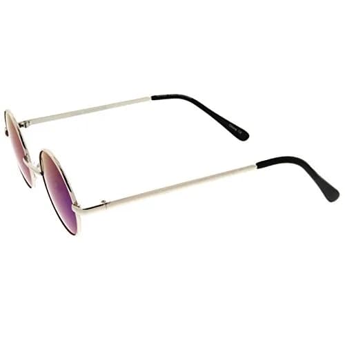 zeroUV Small Retro Classic Style Colored Mirror Lens Round Metal Sunglasses 41mm (Silver/Green-Blue Mirror) | UV400 Protection thumbnail 4