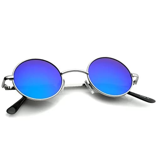 zeroUV Small Retro Classic Style Colored Mirror Lens Round Metal Sunglasses 41mm (Silver/Green-Blue Mirror) | UV400 Protection thumbnail 5