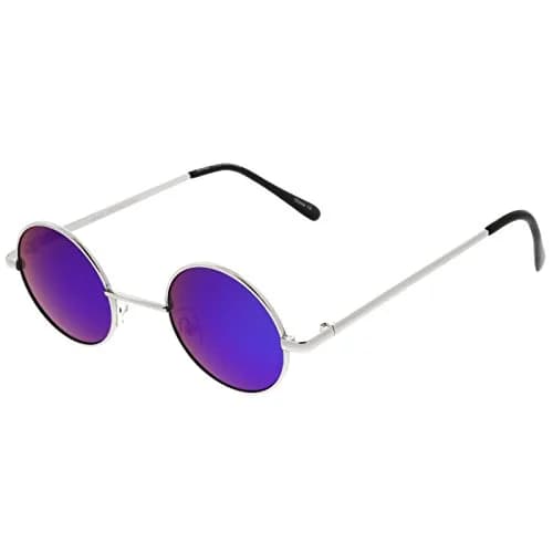 zeroUV Small Retro Classic Style Colored Mirror Lens Round Metal Sunglasses 41mm (Silver/Green-Blue Mirror) | UV400 Protection thumbnail 3