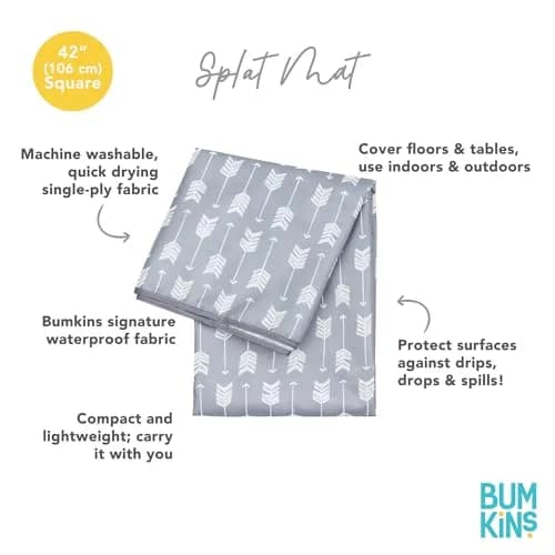 Bumkins Baby Splat Mat for Under High Chair | Waterproof Reusable Cloth, 42x42 Inch, Gray Arrows thumbnail 5