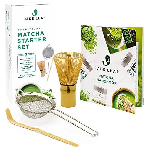 Jade Leaf Traditional Matcha Whisk Set with Bamboo Chasen, Chashaku, Sifter & Handbook | Authentic USA Import thumbnail 1