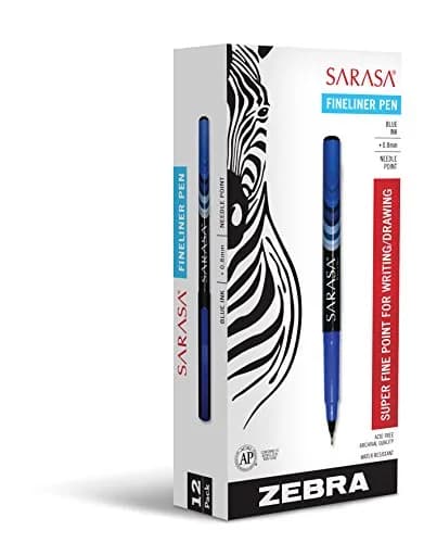 Zebra Pen Sarasa Fineliner Pen, 0.8mm, Blue (12-Pack) | Smooth Ink Flow for Artists & Students thumbnail 1