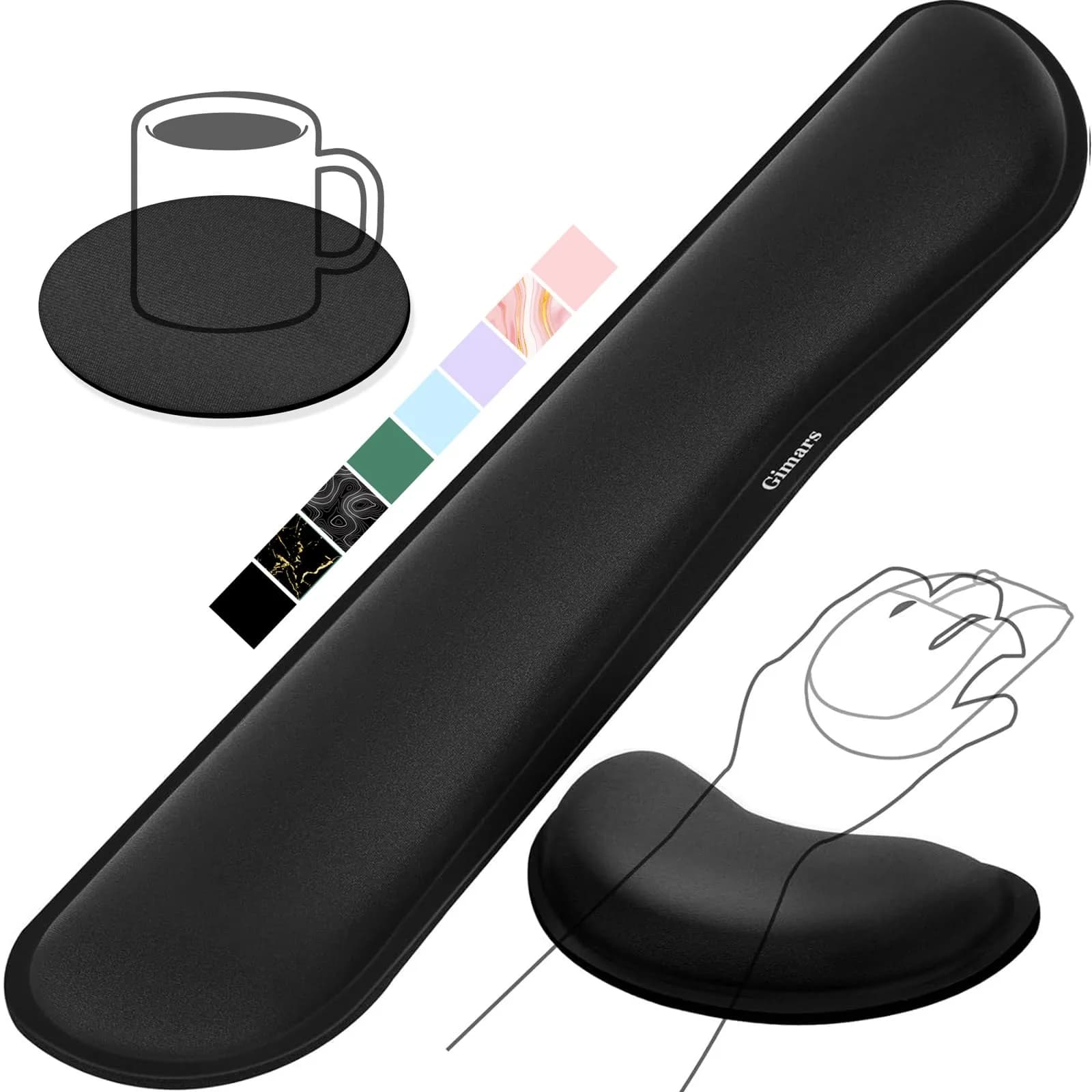 Gimars Upgrade Enlarge Silky Superfine Fabric Memory Foam Keyboard Wrist Rest Set with Mouse Pad | Ergonomic Typing Pain Relief for Office & Gaming — 3-piece set (keyboard rest+mouse rest+coaster)