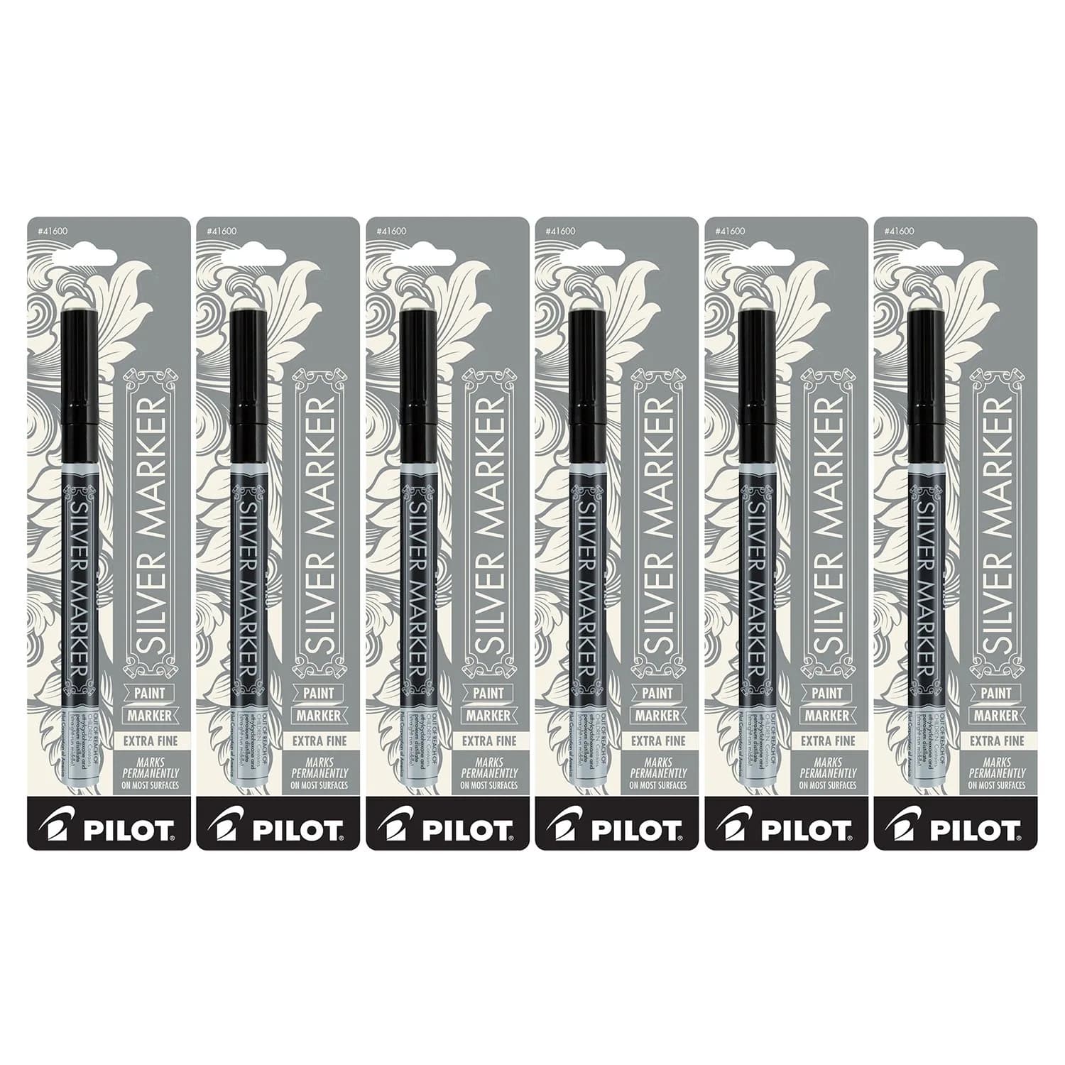 Pilot Metallic Permanent Markers Extra Fine Point 6 Pack | Waterproof & Smudge-Free Silver Ink