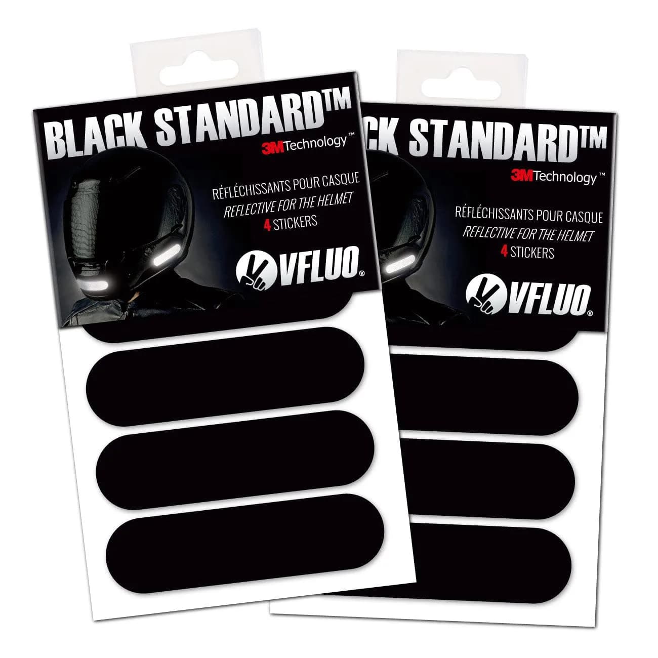 VFLUO Retro Reflective Stripes Stickers for Helmet - Black Standard Kit - 8 Stickers (4 Pairs) - main product image