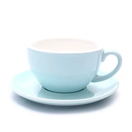 Coffeezone Latte Art Cup and Saucer for Latte & Cappuccino, Ceramic (Glossy Light Blue, 10.5 oz) | Perfect for Baristas & Coffee Shops thumbnail 1