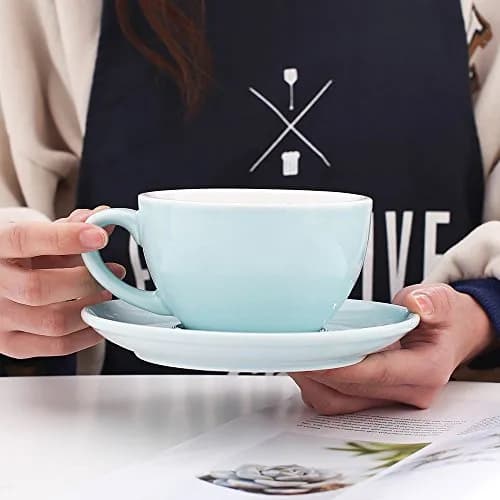 Coffeezone Latte Art Cup and Saucer for Latte & Cappuccino, Ceramic (Glossy Light Blue, 10.5 oz) | Perfect for Baristas & Coffee Shops thumbnail 2