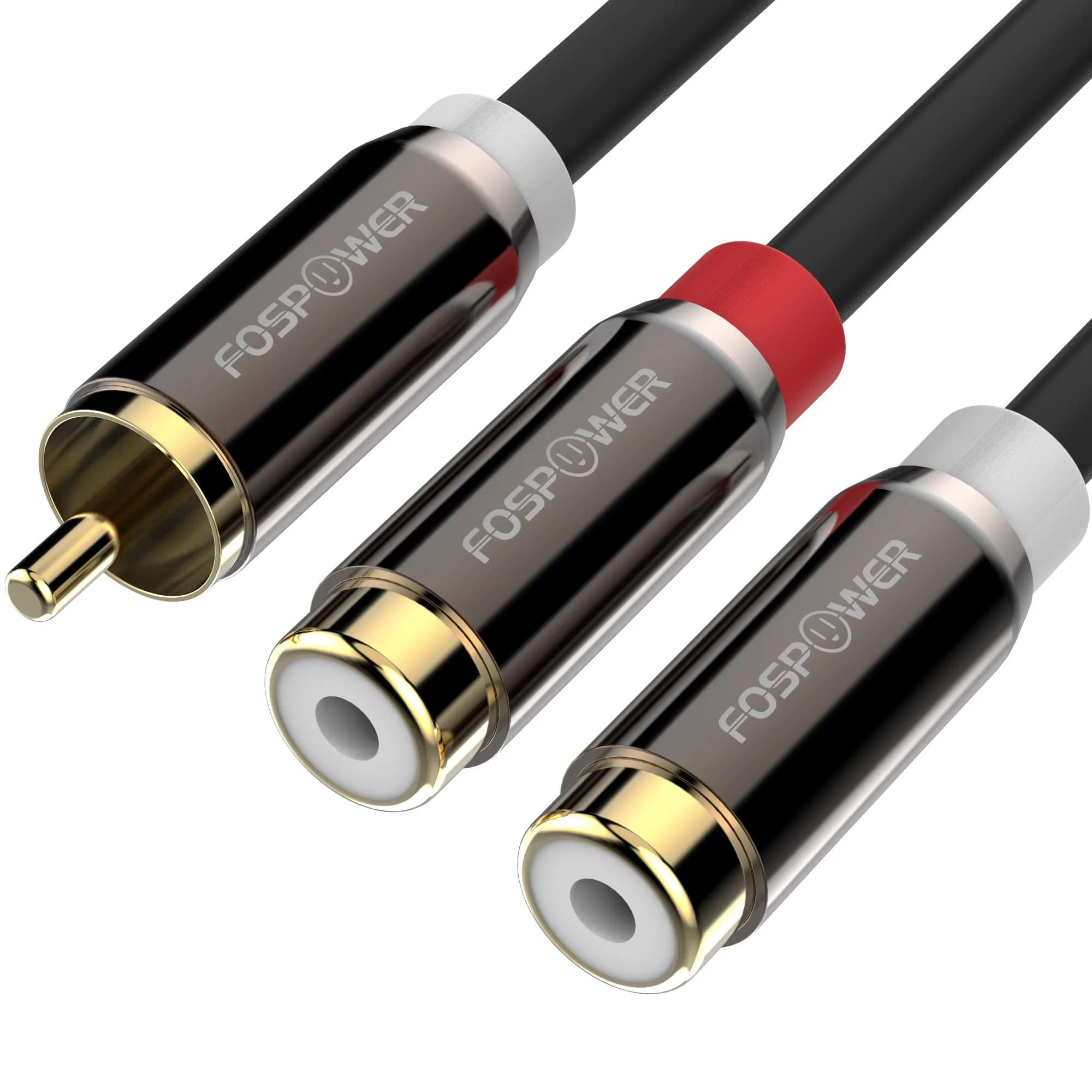FosPower 8-inch RCA Y Adapter Cable 2 Male to 1 Female | 20.32 cm (8 inches) Gold-Plated Connectors — 1 Male to 2 Female