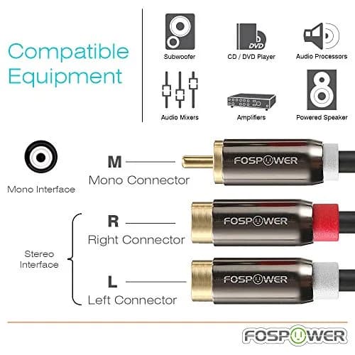 FosPower 8-inch RCA Y Adapter Cable | 1 Male to 2 Female Stereo Audio Splitter Connectors thumbnail 2
