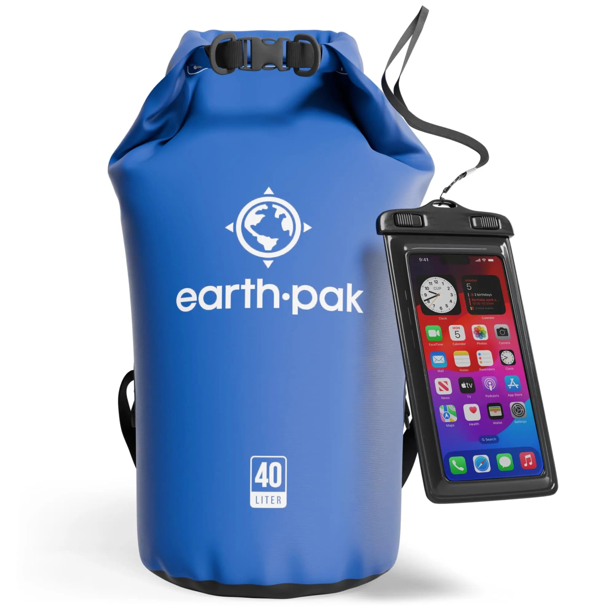 Earth Pak Waterproof Dry Bag Backpack 40L Blue | Durable PVC Kayaking Boating Fishing Rafting Marine Gear Protection