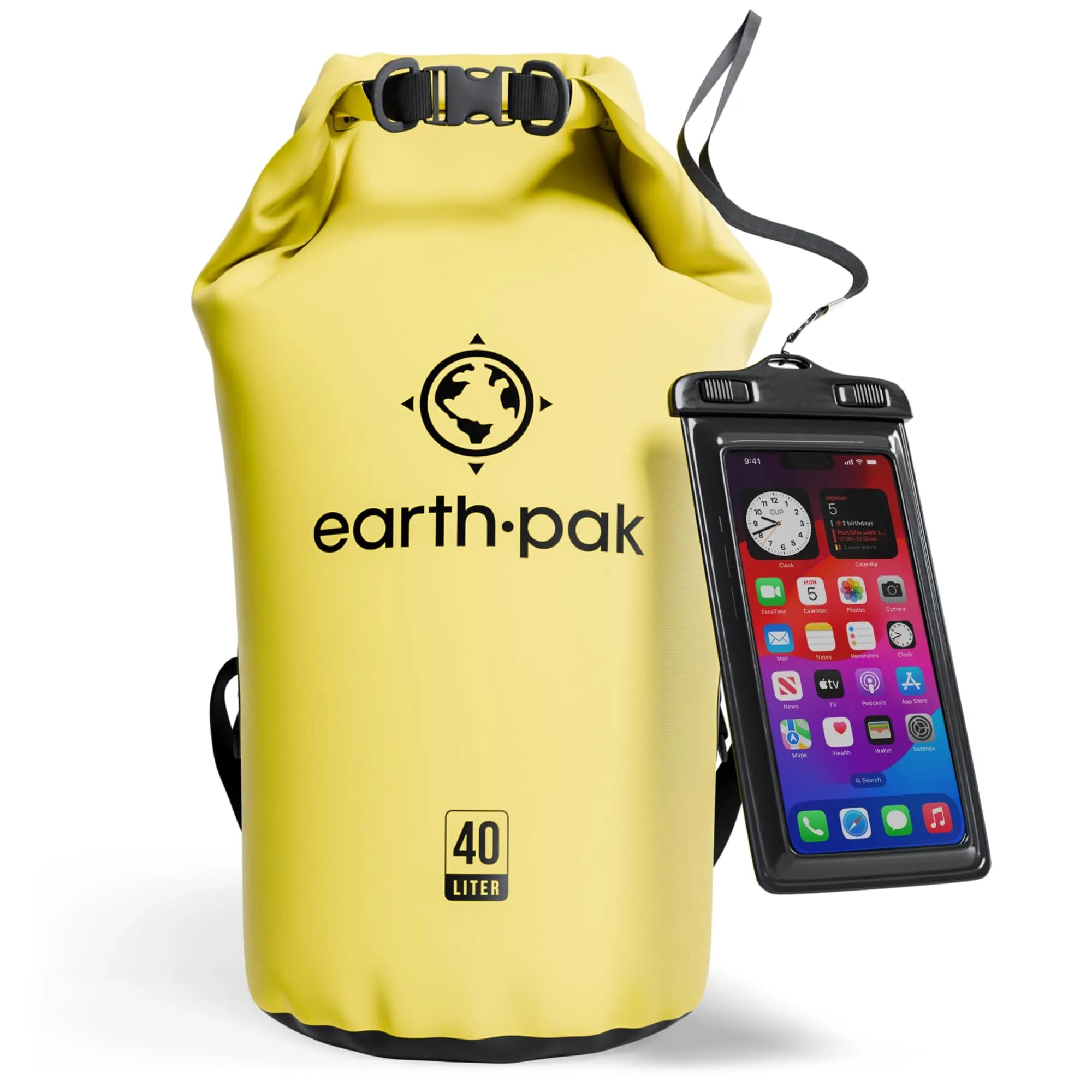 Earth Pak 40L Waterproof Dry Bag Backpack | Marine Roll Top Dry Sack for Kayaking — Yellow