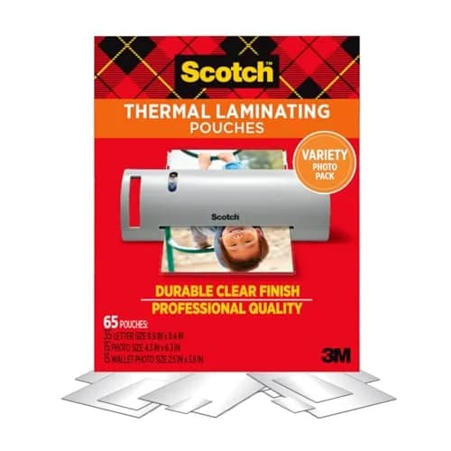 Scotch Thermal Laminating Pouches Variety Pack | Letter Size (21.6x27.9cm) & 4x6in (10x15cm) | Transparent, Photo-Safe Finish thumbnail 1