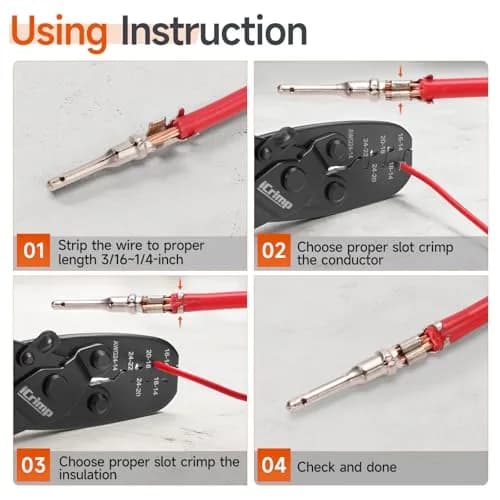 IWISS IWS-1424A Non Insulated Open Barrel Terminal Crimper AWG24-14 | Ergonomic Rubber Handle, 280g, Orange thumbnail 5