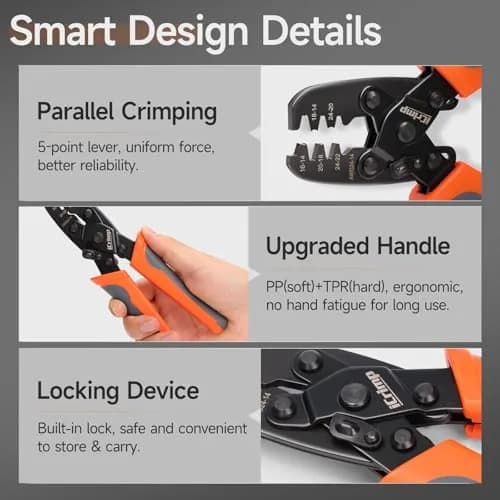 IWISS IWS-1424A Non Insulated Open Barrel Terminal Crimper AWG24-14 | Ergonomic Rubber Handle, 280g, Orange thumbnail 6