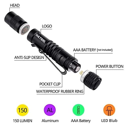 HATORI LED Mini Flashlight 3.55Inch | Bright Pocket Handheld Torch for Camping & Emergency thumbnail 2