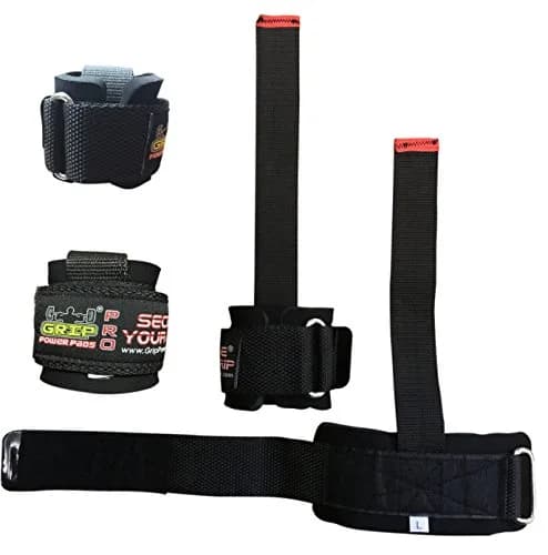 Grip Power Pads Heavy Duty Lifting Straps Neoprene Pair | Wrist Support with Rubber Grip (Rubber Side Face The Bar) thumbnail 1