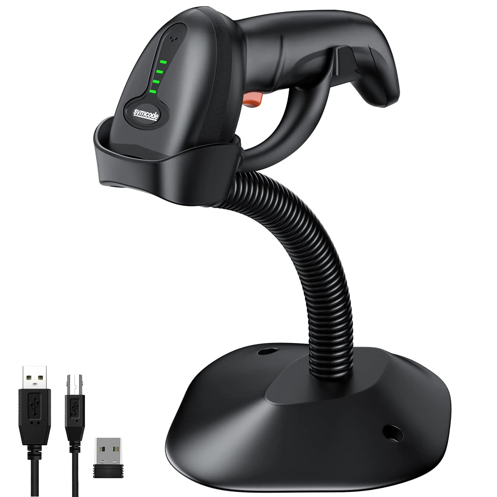 Symcode Bluetooth Wireless Barcode Scanner with Auto-Sensing Stand & 2D QR Reader | 280g (9.88 oz)