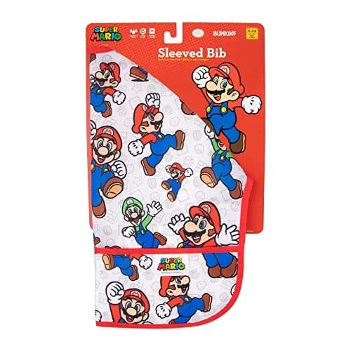 Bumkins Sleeved Bib Mario & Luigi 6-24 Months | Waterproof Fabric Feeding Smock thumbnail 6