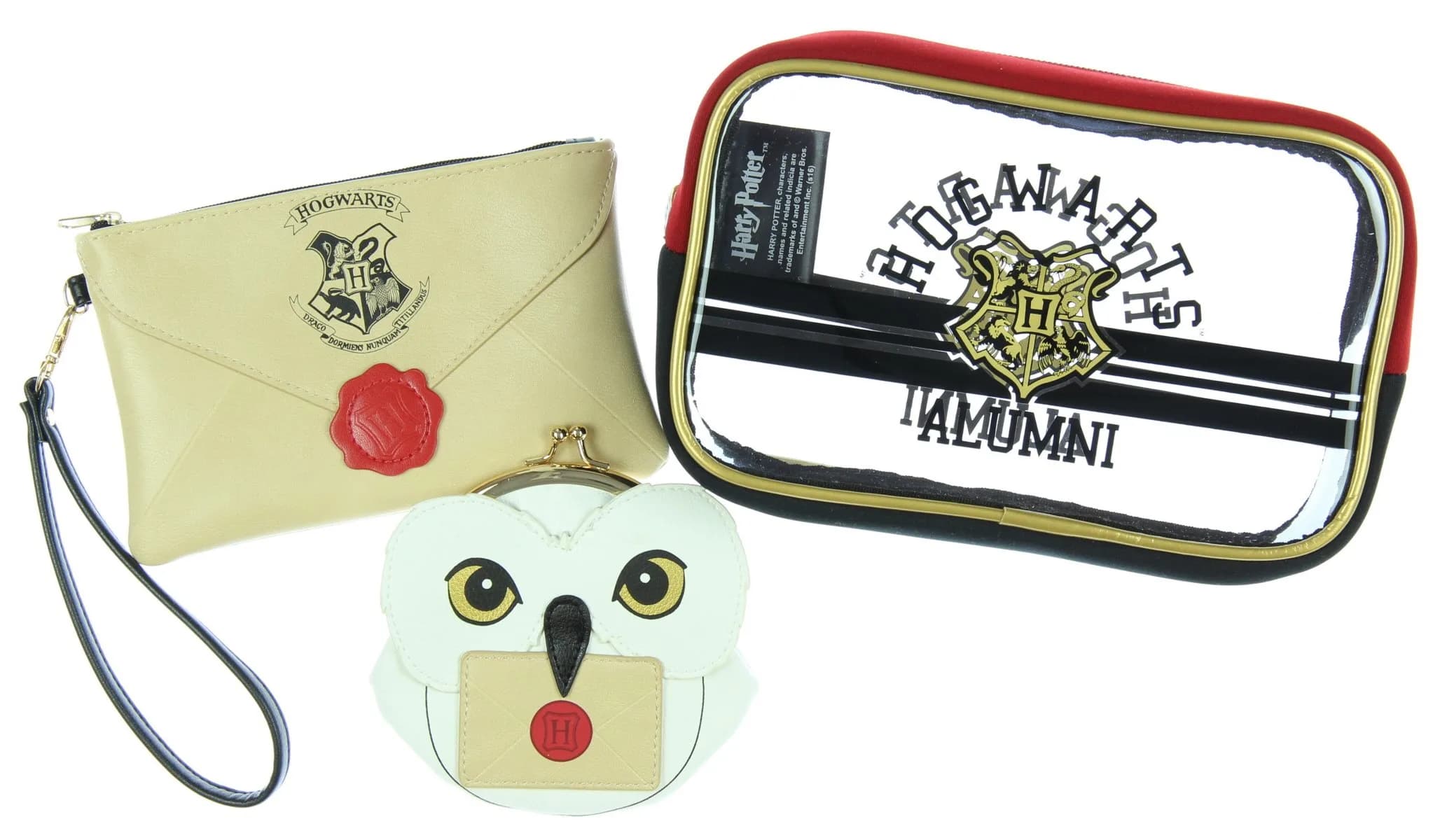 Bioworld Harry Potter Hogwarts Alumni Jrs. Gift Set Makeup Case Zip Wallet & Coin Purse | Officially Licensed Warner Brothers — White