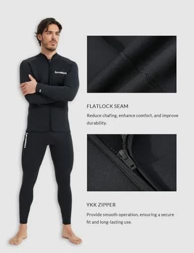 Lemorecn Men's 3mm Neoprene Wetsuit Jacket Long Sleeve with YKK Front Zipper | Thermal Layering for Water Sports thumbnail 3