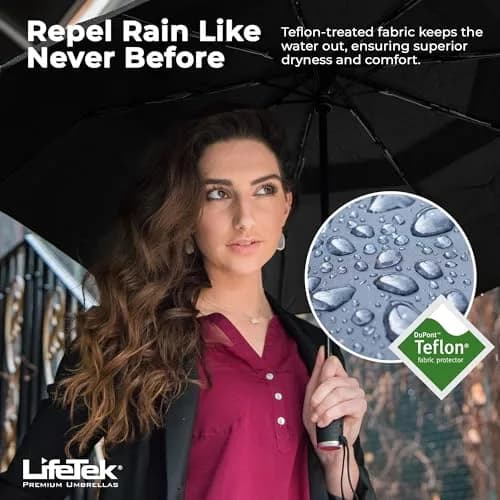 LifeTek Traveler 45 FX2 Windproof Travel Umbrella | Automatic Open Compact UV Protection (70-120 chars) thumbnail 4