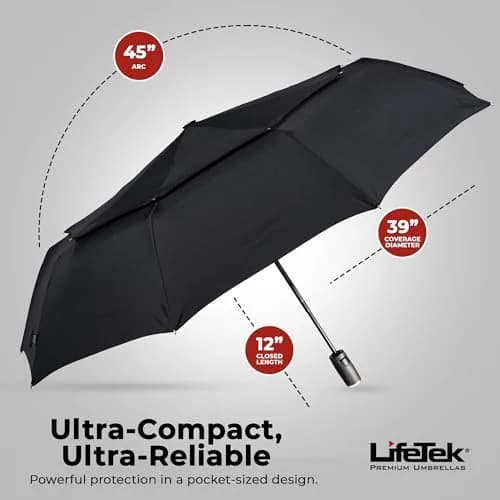 LifeTek Traveler 45 FX2 Windproof Travel Umbrella | Automatic Open Compact UV Protection (70-120 chars) thumbnail 5