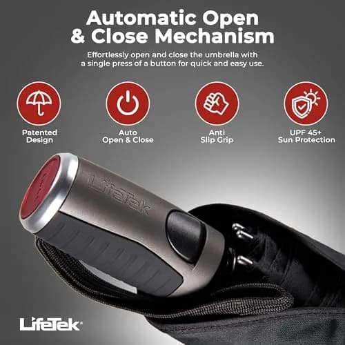 LifeTek Traveler 45 FX2 Windproof Travel Umbrella | Automatic Open Compact UV Protection (70-120 chars) thumbnail 3
