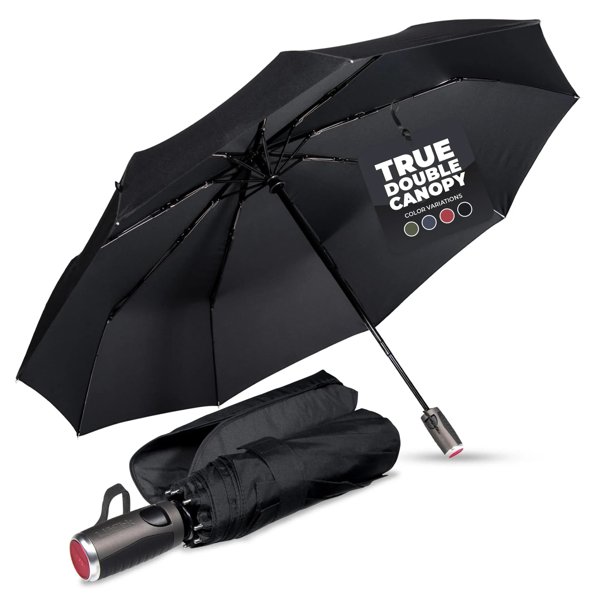 LifeTek Traveler 45 FX2 Windproof Travel Umbrella | Automatic Open Compact UV Protection (70-120 chars) - main product image