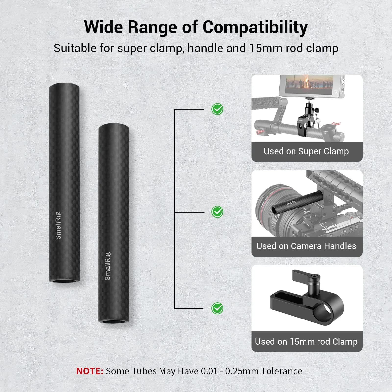 SMALLRIG 15mm Carbon Fiber Camera Rods 10cm (4") 2-Pack | Lightweight & Rigid Support for Camera Rigs - view 5