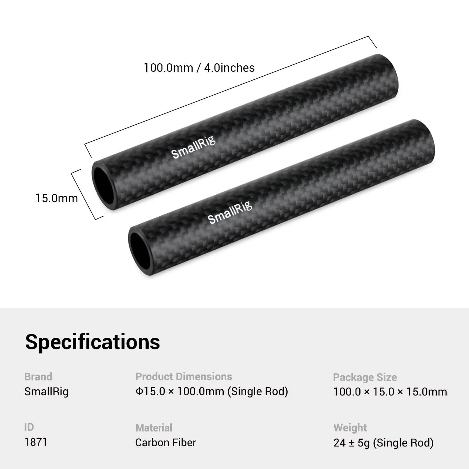 SMALLRIG 15mm Carbon Fiber Camera Rods 10cm (4") 2-Pack | Lightweight & Rigid Support for Camera Rigs - view 7