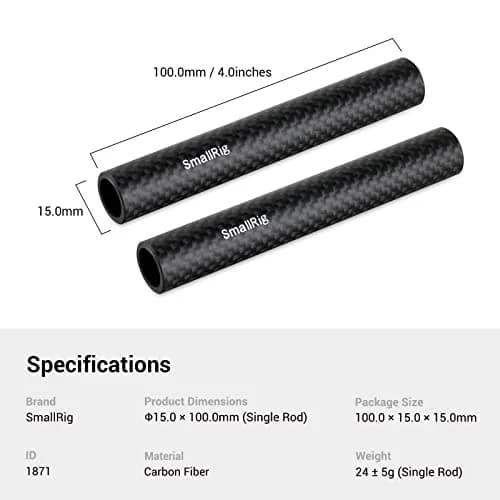 SMALLRIG 15mm Carbon Fiber Camera Rods 10cm (4") 2-Pack | Lightweight & Rigid Support for Camera Rigs thumbnail 7