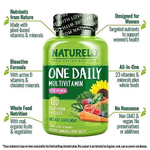 NATURELO One Daily Multivitamin for Women 120 Count | Plant-Based, Vegan, Non-GMO thumbnail 2