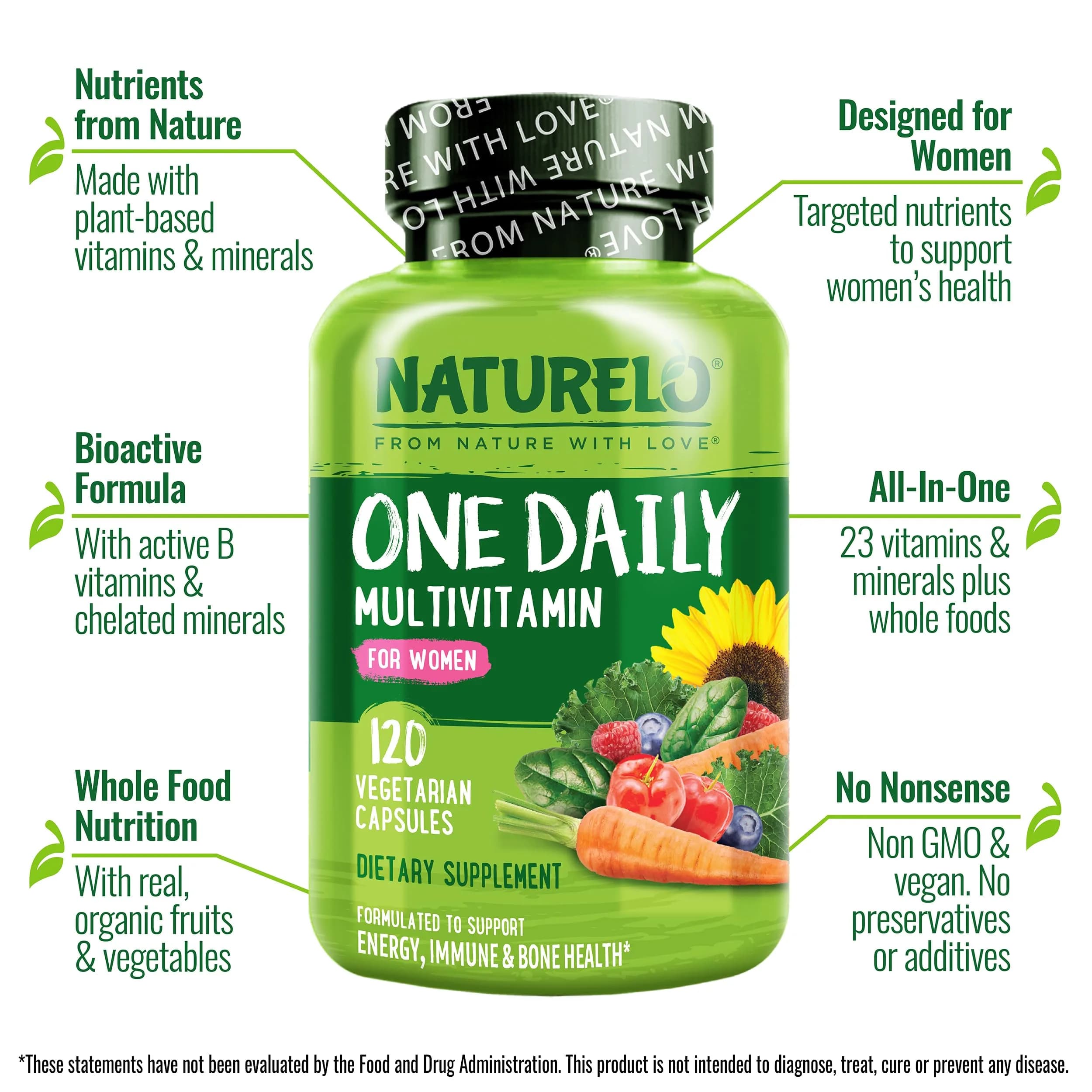 NATURELO One Daily Multivitamin for Women 120 Count | Plant-Based, Vegan, Non-GMO - view 2