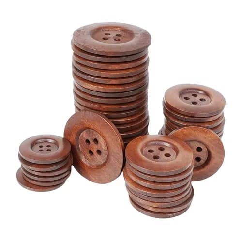 Chenkou Craft Large Size 60MM Round Wood Buttons 20pcs | Brown 4-Hole Sewing Buttons for Crafts thumbnail 1